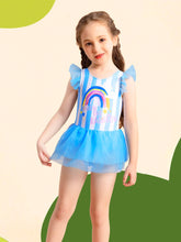 Young Girl Stripe & Rainbow Print Romper Swimsuit 2Pc Set